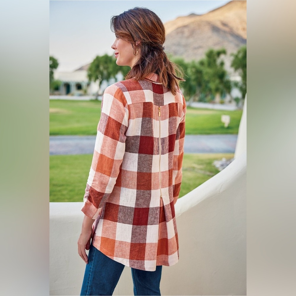 Soft Surroundings Rust and White Plaid Back-Zip Tunic